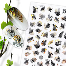 Load image into Gallery viewer, Summer Glitter Nail Decals Stickers Gold Black White Leaf Manicuring Foils Geometric Slider Nail Art Adhesive Decor Adhesive 3D Wave Design Decoration for Women Girls Art Stickers Decal Decoration Metallic Curve Strip Line Nail Decor