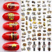 Load image into Gallery viewer, Summer Glitter Nail Decals Stickers Gold Black White Leaf Manicuring Foils Geometric Slider Nail Art Adhesive Decor Adhesive 3D Wave Design Decoration for Women Girls Art Stickers Decal Decoration Metallic Curve Strip Line Nail Decor