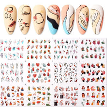 Load image into Gallery viewer, Summer Glitter Nail Decals Stickers Gold Black White Leaf Manicuring Foils Geometric Slider Nail Art Adhesive Decor Adhesive 3D Wave Design Decoration for Women Girls Art Stickers Decal Decoration Metallic Curve Strip Line Nail Decor