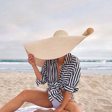 Load image into Gallery viewer, Summer Large Wide Brim Foldable Sun Hats For Women Foldable Sun Hat Wide Brim Summer Straw Floppy Beach Hat Oversized Sun Hat Modern Travel Straw Hat Fashionable Lady UV Protection Beach Hat 54-57cm