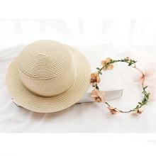 Load image into Gallery viewer, Summer New Sun Hat Stylish Bowknot Straw Hat For Women Beach Caps Parent-child Summer New Women's Sun Hat Bucket Cap Beige Flowers Ribbon Party Straw Hat For Women