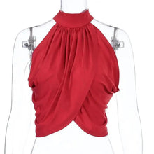 将图片加载到图库查看器,Summer Ruched Halter Crop Cute Tank Top with backless design cute tops for women= - Summer Fashion Tops For women
