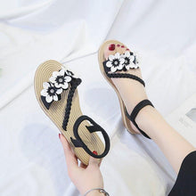 Load image into Gallery viewer, Summer Shoes Woman Sandals Elastic Ankle Strap Flat Sandals Flowers Beach Ankle Strap Sandals Slip On Flat Sandal Elastic Comfort Summer Shoes Comfortable Quick-Drying Casual Sandal