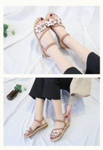 Load image into Gallery viewer, Summer Shoes Woman Sandals Elastic Ankle Strap Flat Sandals Flowers Beach Ankle Strap Sandals Slip On Flat Sandal Elastic Comfort Summer Shoes Comfortable Quick-Drying Casual Sandal