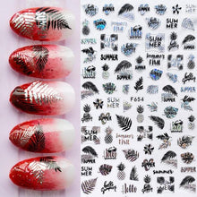 Load image into Gallery viewer, Summer Tropical Beach Coconut Tree Slippers 3D Nail Sticker Leaves Shell Transfer Decals Slider Decoration Manicures Tip Water Transfer Nail Decals Sticker For Pretty Girl Self-Adhesive Nail Decals Designer Nail Stickers for Acrylic