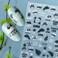 Load image into Gallery viewer, Summer Tropical Beach Coconut Tree Slippers 3D Nail Sticker Leaves Shell Transfer Decals Slider Decoration Manicures Tip Water Transfer Nail Decals Sticker For Pretty Girl Self-Adhesive Nail Decals Designer Nail Stickers for Acrylic