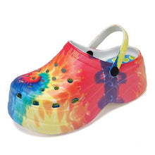 Load image into Gallery viewer, Summer Women Clogs Quick Dry Rainbow Tie Thick Wedges Garden Shoes Beach Sandals Flip Flops For Women Slipper Lightweight Home Slip On Walking Casual Art Painted Travel Holiday Shoes