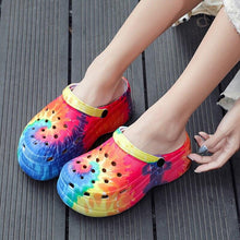 Load image into Gallery viewer, Summer Women Clogs Quick Dry Rainbow Tie Thick Wedges Garden Shoes Beach Sandals Flip Flops For Women Slipper Lightweight Home Slip On Walking Casual Art Painted Travel Holiday Shoes
