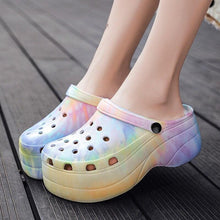 Load image into Gallery viewer, Summer Women Clogs Quick Dry Rainbow Tie Thick Wedges Garden Shoes Beach Sandals Flip Flops For Women Slipper Lightweight Home Slip On Walking Casual Art Painted Travel Holiday Shoes