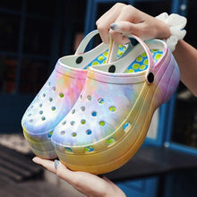 Load image into Gallery viewer, Summer Women Clogs Quick Dry Rainbow Tie Thick Wedges Garden Shoes Beach Sandals Flip Flops For Women Slipper Lightweight Home Slip On Walking Casual Art Painted Travel Holiday Shoes