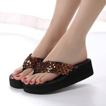 将图片加载到图库查看器,Summer Women Flip Flops Casual Sequins Anti-Slip Slippers Beach Flip Flat Sandals Beach Open Toe Shoes Womens Glitter Bling Fancy Slide Flat Low Sparkle Sandals Elegant Shoes