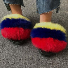 Load image into Gallery viewer, Summer Women Fox Fur Slippers Indoor Slides Fashion Flip Flops Casual Sandals Furry Fluffy Plush Slides Lightweight House Slippers Fluffy Sandals Outdoor Indoor Women Shoes