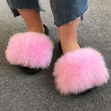 Load image into Gallery viewer, Summer Women Fox Fur Slippers Indoor Slides Fashion Flip Flops Casual Sandals Furry Fluffy Plush Slides Lightweight House Slippers Fluffy Sandals Outdoor Indoor Women Shoes
