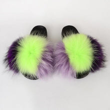 将图片加载到图库查看器,Summer Women Raccoon Fur Slippers Plush Slides Furry Sandals Fluffy House Shoes Girl's Cute Flip Flops Sandal With Soft Furry Faux Fox Fur House Outdoor Multicolor Slippers