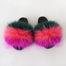将图片加载到图库查看器,Summer Women Raccoon Fur Slippers Plush Slides Furry Sandals Fluffy House Shoes Girl's Cute Flip Flops Sandal With Soft Furry Faux Fox Fur House Outdoor Multicolor Slippers
