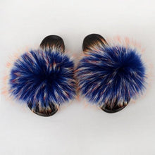将图片加载到图库查看器,Summer Women Raccoon Fur Slippers Plush Slides Furry Sandals Fluffy House Shoes Girl's Cute Flip Flops Sandal With Soft Furry Faux Fox Fur House Outdoor Multicolor Slippers