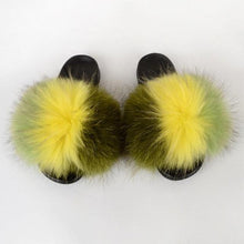 将图片加载到图库查看器,Summer Women Raccoon Fur Slippers Plush Slides Furry Sandals Fluffy House Shoes Girl's Cute Flip Flops Sandal With Soft Furry Faux Fox Fur House Outdoor Multicolor Slippers