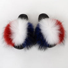 将图片加载到图库查看器,Summer Women Raccoon Fur Slippers Plush Slides Furry Sandals Fluffy House Shoes Girl's Cute Flip Flops Sandal With Soft Furry Faux Fox Fur House Outdoor Multicolor Slippers