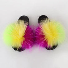 将图片加载到图库查看器,Summer Women Raccoon Fur Slippers Plush Slides Furry Sandals Fluffy House Shoes Girl's Cute Flip Flops Sandal With Soft Furry Faux Fox Fur House Outdoor Multicolor Slippers