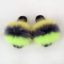 将图片加载到图库查看器,Summer Women Raccoon Fur Slippers Plush Slides Furry Sandals Fluffy House Shoes Girl's Cute Flip Flops Sandal With Soft Furry Faux Fox Fur House Outdoor Multicolor Slippers