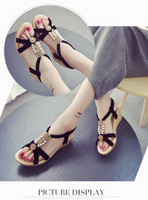 Load image into Gallery viewer, Summer Women Sandals Soft Comfortable Modern Shoes Flat Pearl Sandals Comfortable Ankle Strap Sandals Slip On Flat Sandal Elastic Comfort Summer Shoes