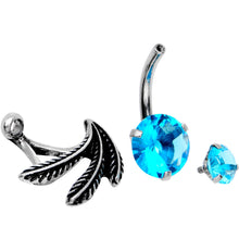 将图片加载到图库查看器,Blue CZ Gem Feather Trio Dangle Belly Ring