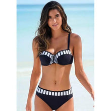 Load image into Gallery viewer, Swimwear Bikinis Swimming Suit For Women Swimsuit Padded Push-up Bikini Set Women Padded Push up Bikini Set Halter Two Piece Cross Top Swimsuit Patchwork Bathing Suit