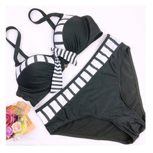 Load image into Gallery viewer, Swimwear Bikinis Swimming Suit For Women Swimsuit Padded Push-up Bikini Set Women Padded Push up Bikini Set Halter Two Piece Cross Top Swimsuit Patchwork Bathing Suit