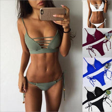 Load image into Gallery viewer, Swimwear Women Bikini Set Hollow Out Swimsuit Padded Halter Padded Push Up Bikini Set Two Pieces Swimsuit For Women Swimwear Bathing Suit Gifts For Mom Wife Girlfriend Lace Up Two Piece Bathing Suit