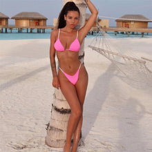 Load image into Gallery viewer, Swimwear Women Micro Bikini Solid Black G-String Swimsuits Bathers Bathing Suit 2 Piece Set Bikinis For Women Bathing Suit Women's Two-Piece Swimwear