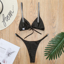 Load image into Gallery viewer, Swimwear Women Micro Bikini Solid Black G-String Swimsuits Bathers Bathing Suit 2 Piece Set Bikinis For Women Bathing Suit Women's Two-Piece Swimwear