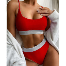 将图片加载到图库查看器,Swimwear Women Ribbed Bathing Suit Female Push Up Bikini Set Women's Bathing Suit Lace up Bikini Ribbed Two Piece Swimsuit Beachwear High Waist Bikini Women's Swimsuit