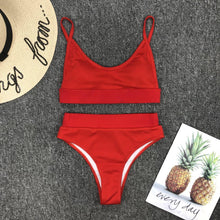将图片加载到图库查看器,Swimwear Women Ribbed Bathing Suit Female Push Up Bikini Set Women's Bathing Suit Lace up Bikini Ribbed Two Piece Swimsuit Beachwear High Waist Bikini Women's Swimsuit