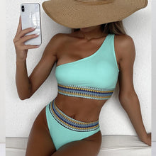 将图片加载到图库查看器,Swimwear Women Ribbed Bathing Suit Female Push Up Bikini Set Women's Bathing Suit Lace up Bikini Ribbed Two Piece Swimsuit Beachwear High Waist Bikini Women's Swimsuit