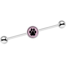 Load image into Gallery viewer, 14G Black on Pink Paw Print Industrial Barbell 37mm