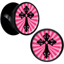 Load image into Gallery viewer, Black Acrylic Pink Black Radiant Cross Saddle Plug Set 1/2