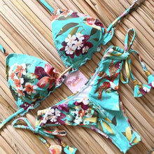 Load image into Gallery viewer, Tassel Leaves Print Woman Swimsuit Women's Two Piece Swimsuit Floral Print Bikini Sets New Comfortable Beach Bikini Bathing Suit Halter Triangle Lace Up Swimwear For Women