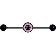 Load image into Gallery viewer, 14G Black on Pink Paw Print Black Industrial Barbell 37mm