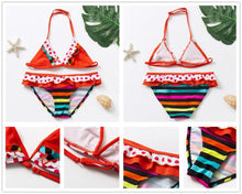 Load image into Gallery viewer, Teenager Girls Swimwear Two pieces Girls Swimsuit High quality Kids Bikini Sets Children Beach Wear Girls Two Piece Bikini Swimsuits Striped Ruffle Swimwear Bathing Suit Set