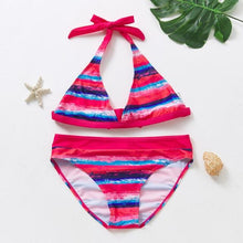 Load image into Gallery viewer, Teenager Girls Swimwear Two pieces Girls Swimsuit High quality Kids Bikini Sets Children Beach Wear Girls Two Piece Bikini Swimsuits Striped Ruffle Swimwear Bathing Suit Set