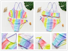 Load image into Gallery viewer, Teenager Girls Swimwear Two pieces Girls Swimsuit High quality Kids Bikini Sets Children Beach Wear Girls Two Piece Bikini Swimsuits Striped Ruffle Swimwear Bathing Suit Set