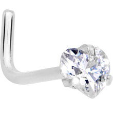 Load image into Gallery viewer, 20G 1/4 Clear Heart 3mm CZ Gem Steel L-Shape Nose Ring