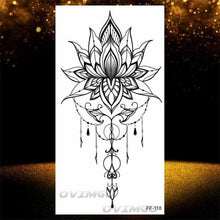 Load image into Gallery viewer, Temporary Lotus Flower Sticker Tattoo Fake Black Elegant Flower Design Women Body Art Fake Arm Tattoo Stickers For Womens