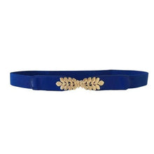 将图片加载到图库查看器,Thin Elastic Stretch Women Buckle Skinny Fashion Belts Metal Leaf Buckle Design Belts For Ladies