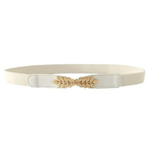 将图片加载到图库查看器,Thin Elastic Stretch Women Buckle Skinny Fashion Belts Metal Leaf Buckle Design Belts For Ladies