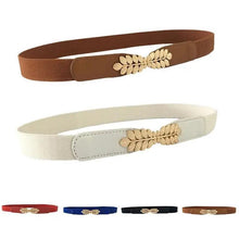 将图片加载到图库查看器,Thin Elastic Stretch Women Buckle Skinny Fashion Belts Metal Leaf Buckle Design Belts For Ladies