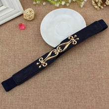 将图片加载到图库查看器,Thin Elastic Stretch Women Buckle Skinny Fashion Belts Metal Leaf Buckle Design Belts For Ladies