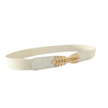 将图片加载到图库查看器,Thin Elastic Stretch Women Buckle Skinny Fashion Belts Metal Leaf Buckle Design Belts For Ladies