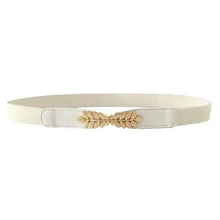 将图片加载到图库查看器,Thin Elastic Stretch Women Buckle Skinny Fashion Belts Metal Leaf Buckle Design Belts For Ladies