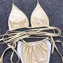 Load image into Gallery viewer, Thong Bikini Swimwear Women Bandage Solid Swimsuit Micro Bikini Set Summer Beachwear Swim Suit High Cut Thong 2 Pieces Bikini Set Swimsuit
